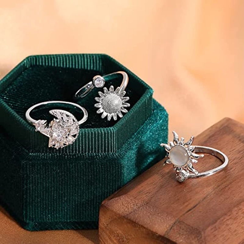 Rotatable Fidget Spinner Ring Womens Open Adjustable Anxiety Relief Rings